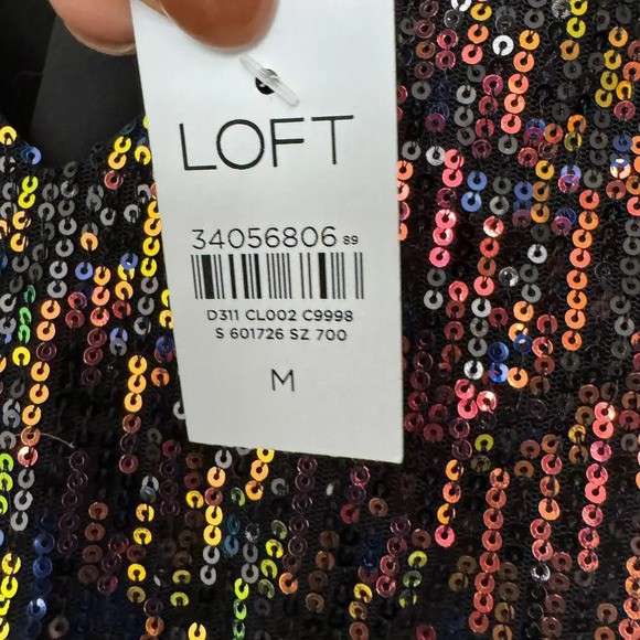 Loft Women's Blouse Top Size M Black Sequin 100% Polyester Sleeveless V-Neck NEW - Picture 5 of 8